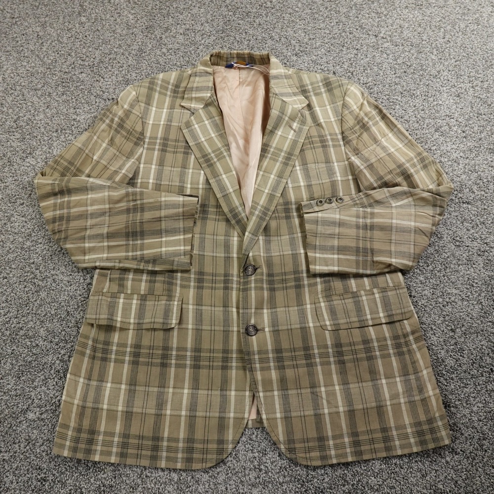 VTG Pendleton Jacket Mens 44 Beige Brown Plaid Wool Blazer Sport Over Coat USA